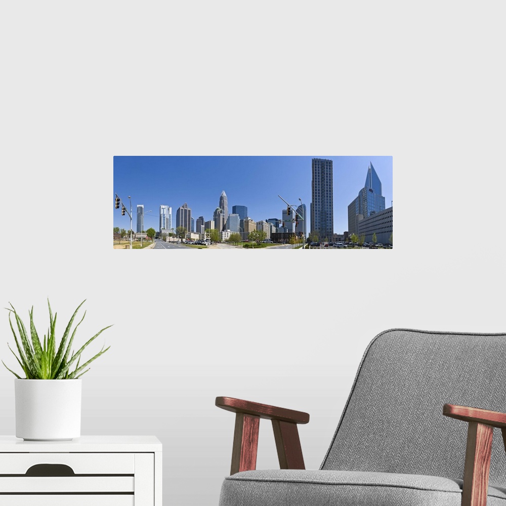 A modern room featuring Skyscrapers in a city, Charlotte, Mecklenburg County, North Carolina, USA 2011