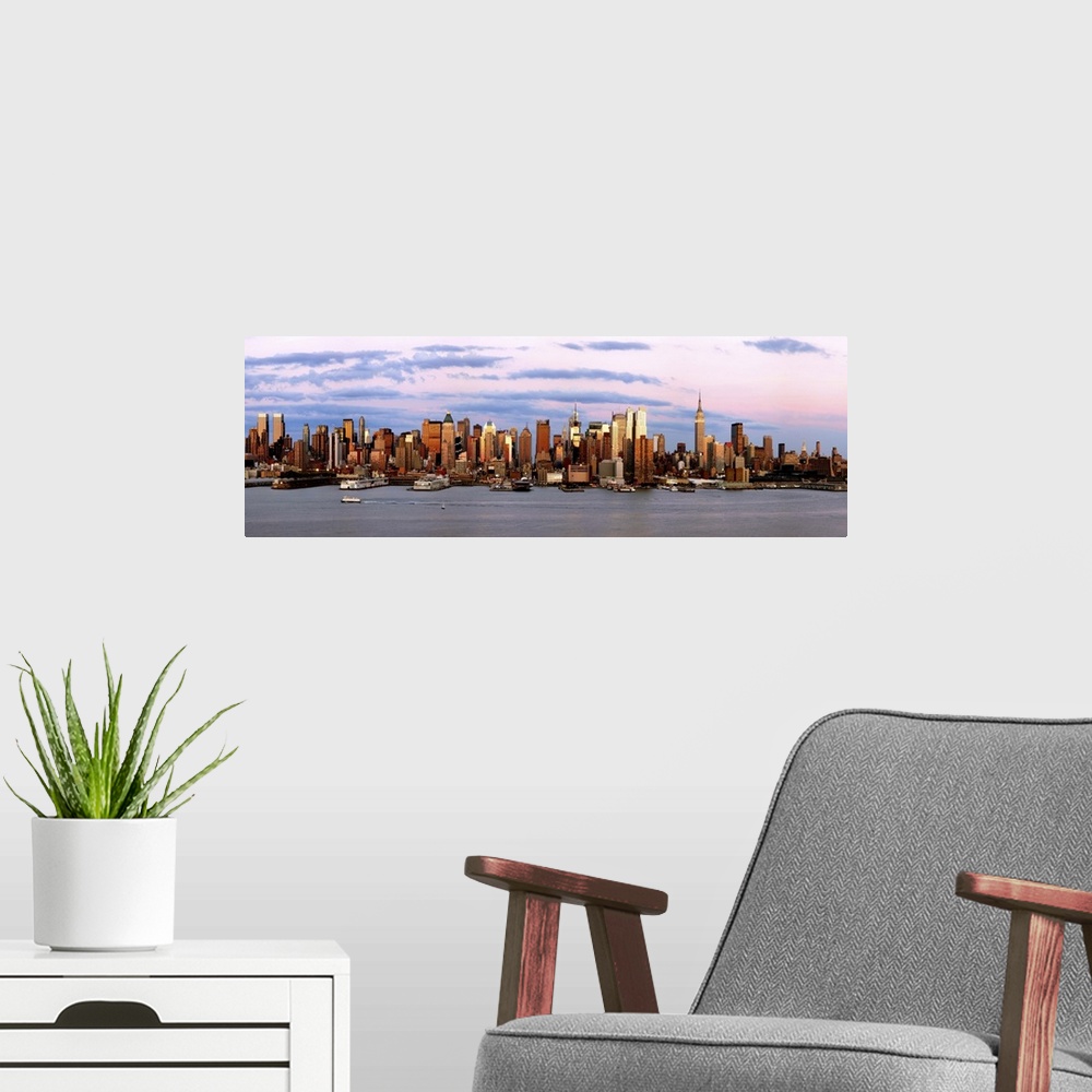 A modern room featuring Skyscrapers in a city, Manhattan, New York City, New York State, USA