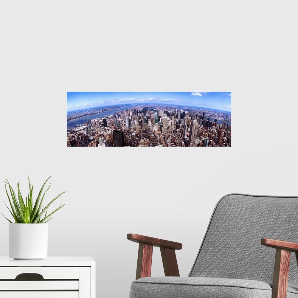 A modern room featuring Skyscrapers in a city, Manhattan, New York City, New York State, USA 2011