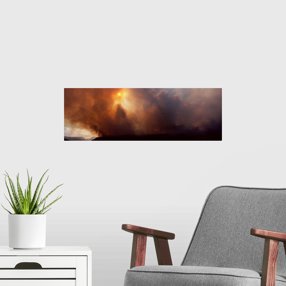 A modern room featuring Smoke from a forest fire, Zion National Park, Washington County, Utah,