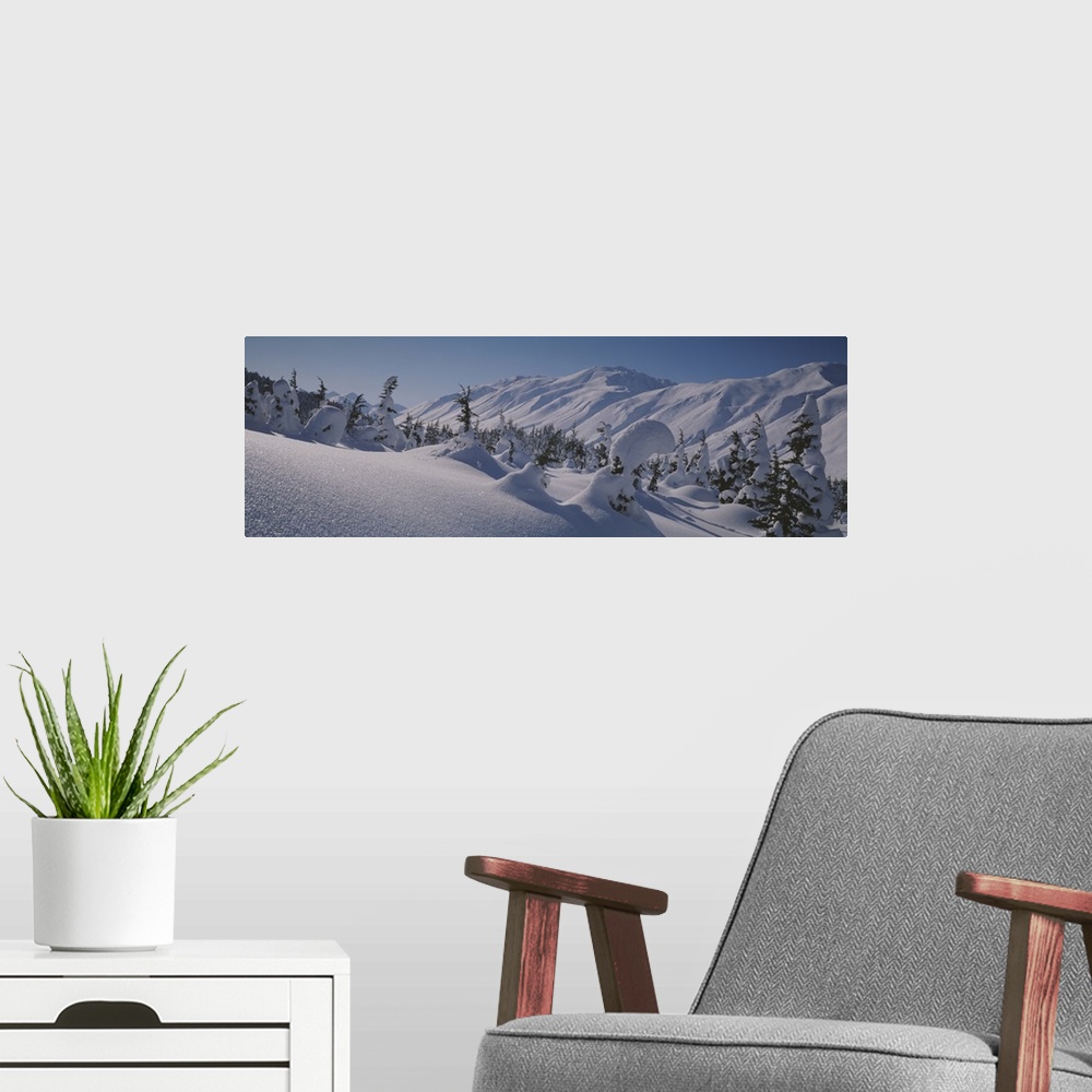 A modern room featuring Snow covered landscape, Talkeetna Mountains, Alaska