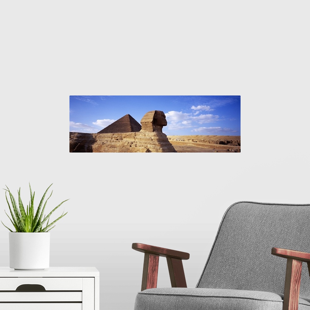 A modern room featuring Sphinx in front of a pyramid, Great Pyramid, Giza, Cairo, Egypt