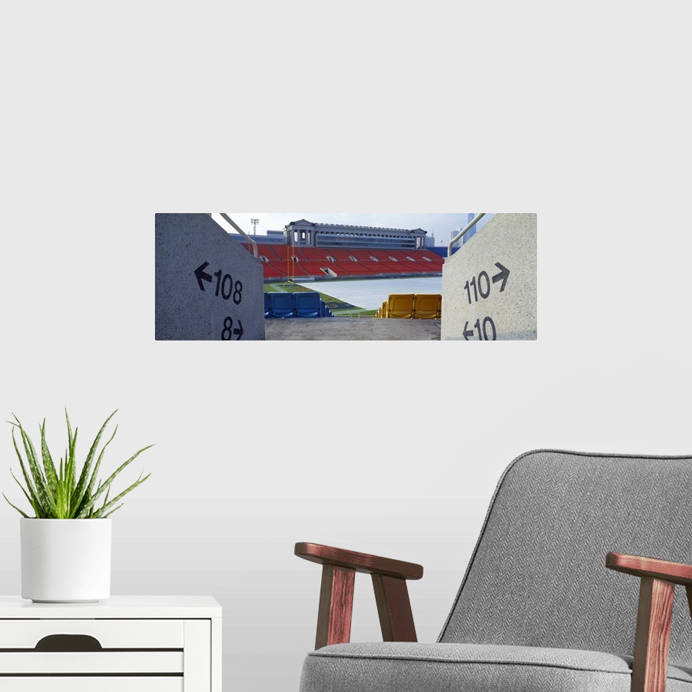 A modern room featuring Stadium in a city, Soldier Field, Lake Shore Drive, Chicago, Cook County, Illinois,