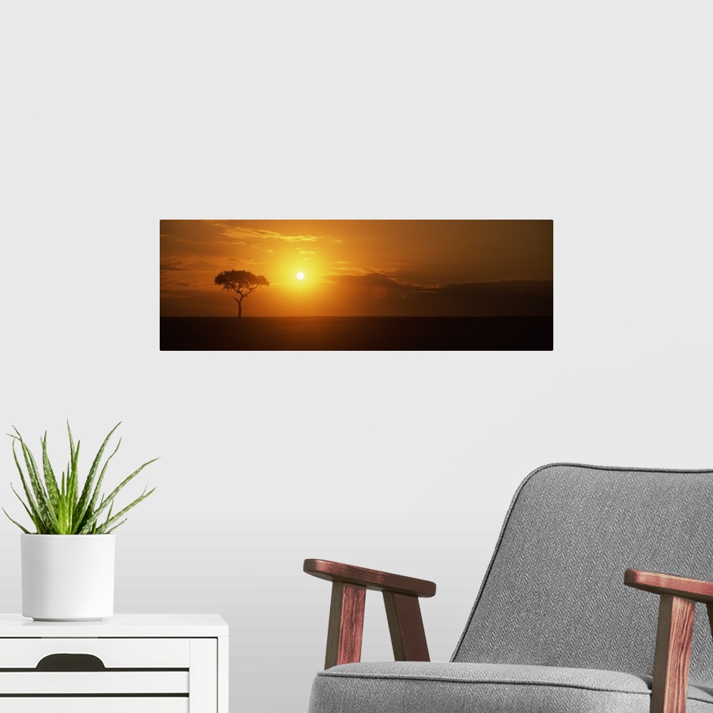 A modern room featuring Sunrise over a landscape, Masai Mara National Reserve, Kenya