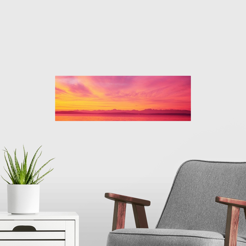 A modern room featuring Sunset Colorful Clouds WA
