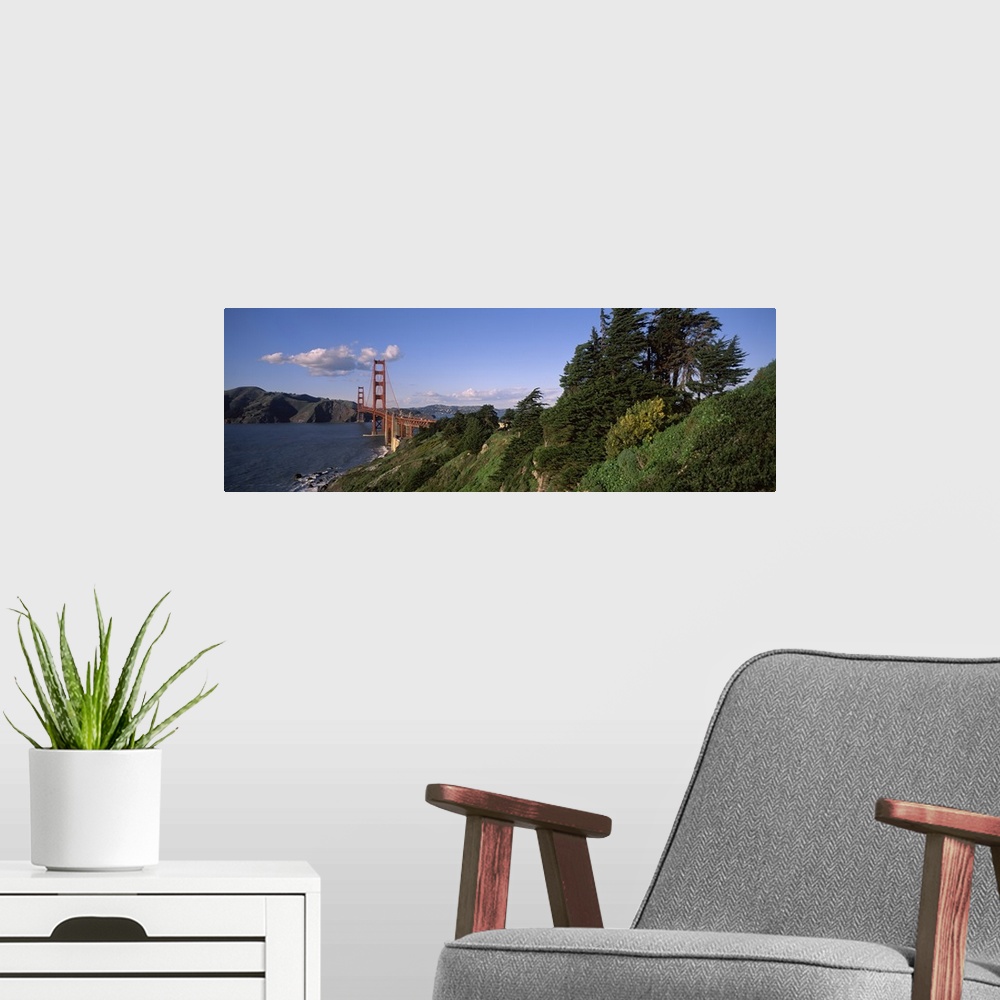 A modern room featuring Suspension bridge across the bay, Golden Gate Bridge, San Francisco Bay, San Francisco, Californi...