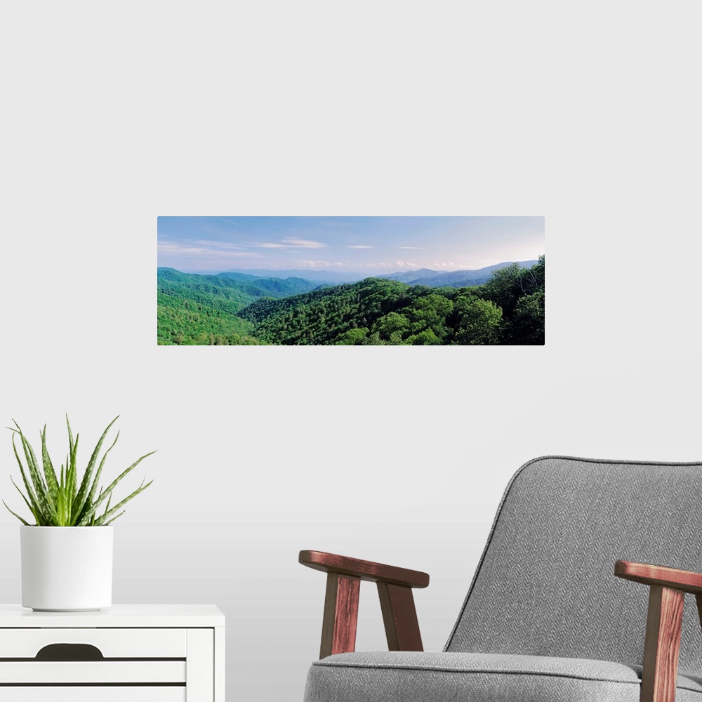 A modern room featuring Tennessee, Great Smoky Mountains National Park, Aerial view of the Newfound Gap Road