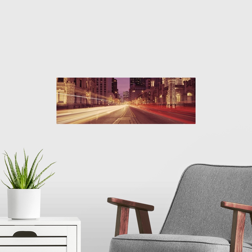 A modern room featuring Traffic on the road at dusk Michigan Avenue Chicago Cook County Illinois