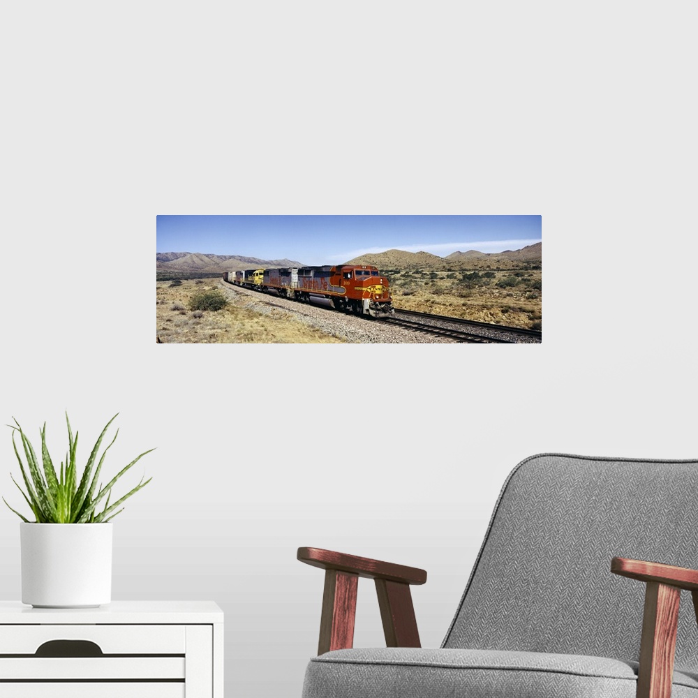 A modern room featuring Train on a railroad track, Santa Fe Railroad, Arizona