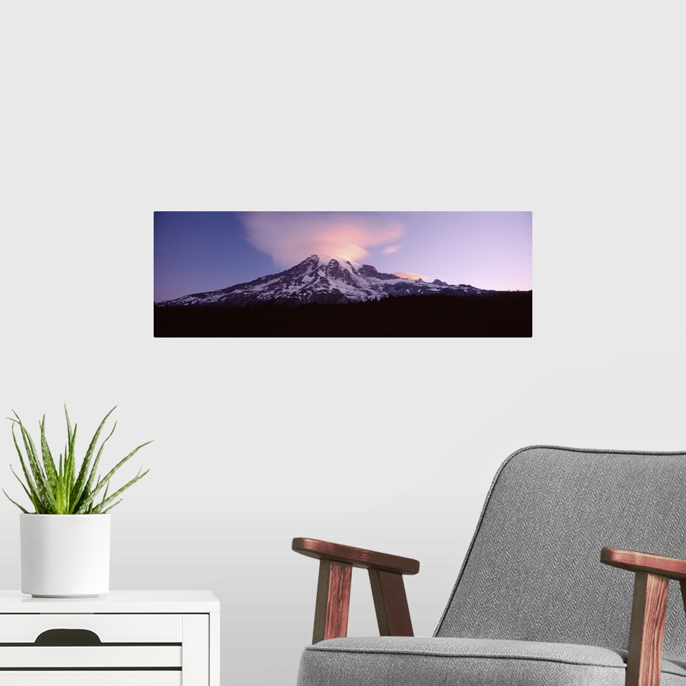 A modern room featuring Washington, Mt. Rainier, Mt. Rainier National Park, Clouds over the mountain range