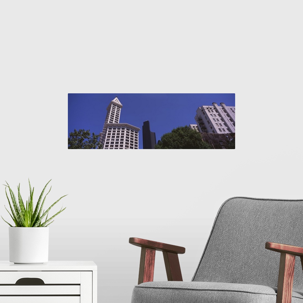 A modern room featuring Washington, Seattle, Columbia Center, Low angle view of Smith Tower