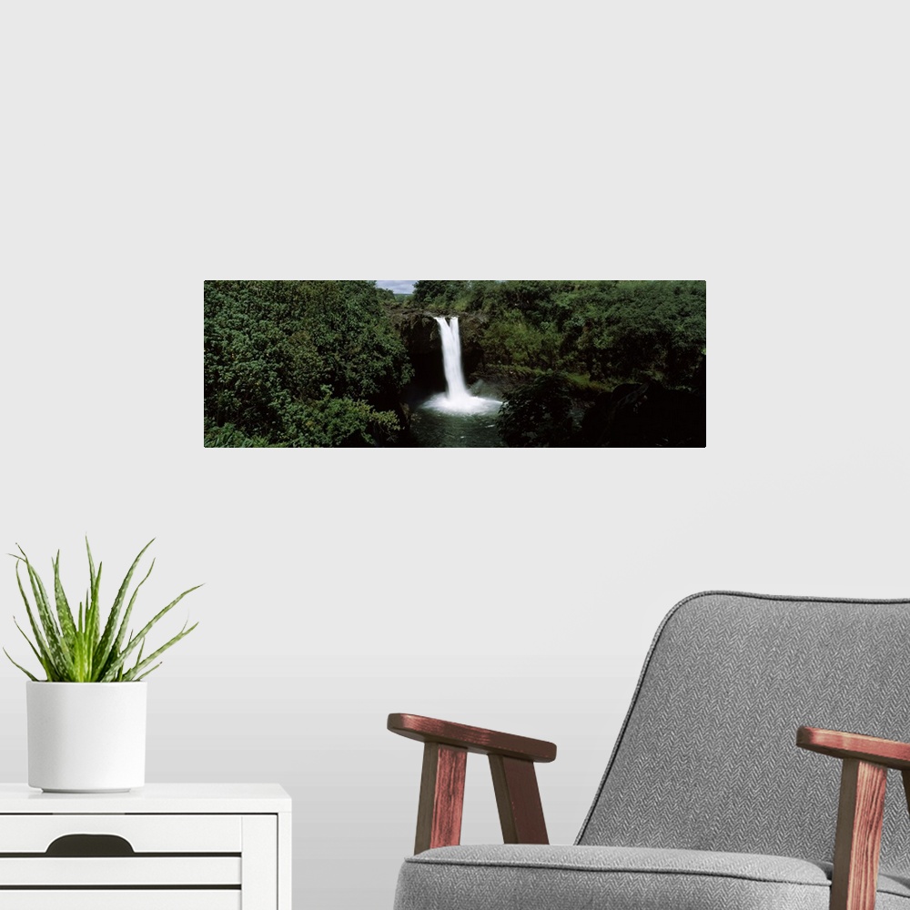 A modern room featuring Waterfall in a forest, Rainbow Falls, Rainbow Falls State Park, Hilo, Hawaii