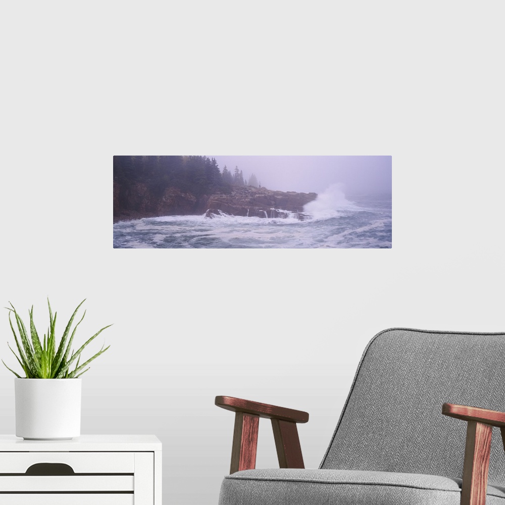 A modern room featuring Waves breaking against rocks, Monument Cove, Mount Desert Island, Acadia National Park, Maine