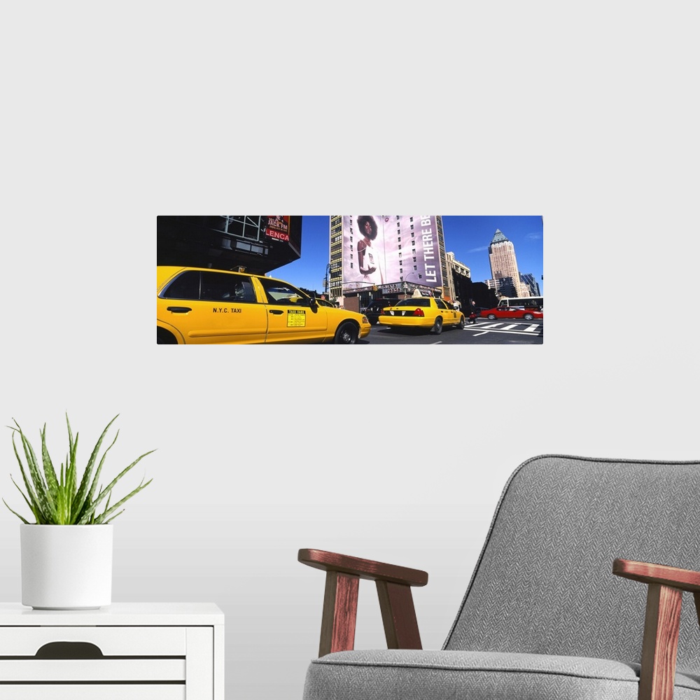 A modern room featuring Yellow taxies at the road intersection, Manhattan, New York City, New York State