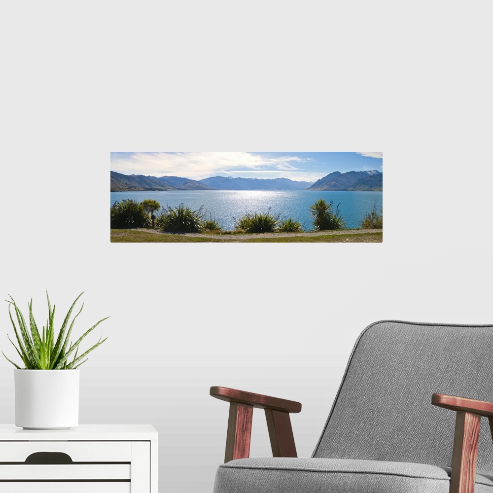 A modern room featuring Lake Hawea, West Coast, South Island, New Zealand, Pacific