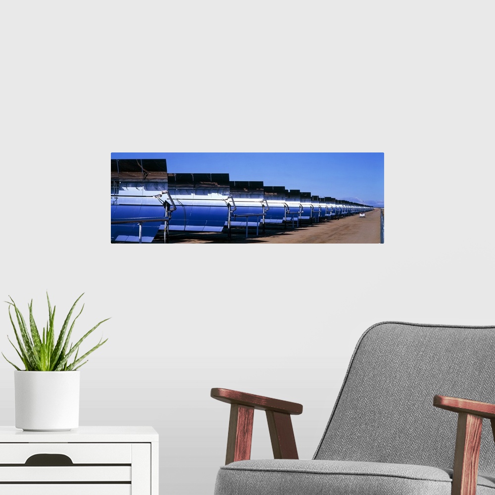 A modern room featuring Solar power plant. There are nine solar power plants located in California's Mojave desert, USA, ...