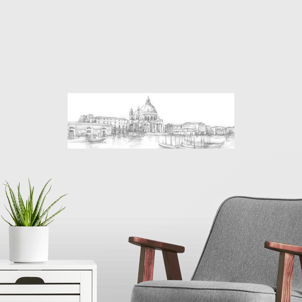 A modern room featuring Sketches of Venice V