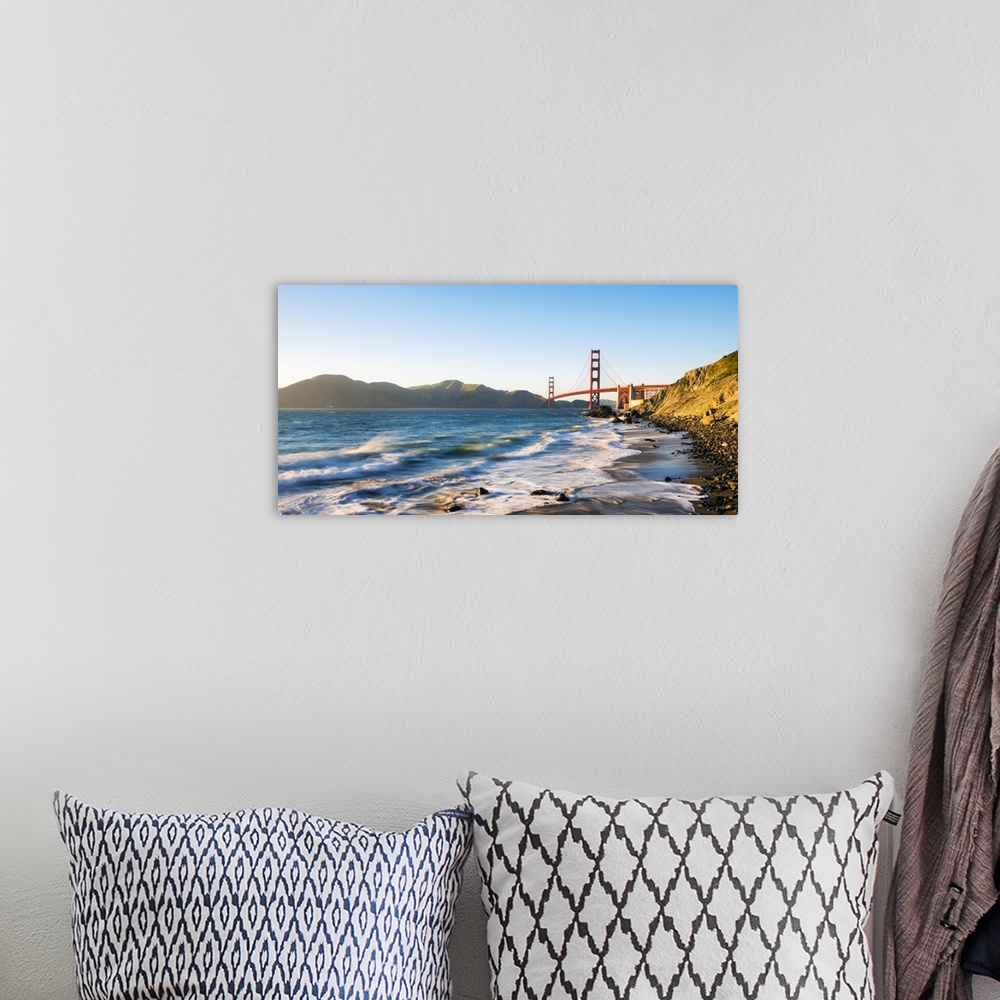 A bohemian room featuring North America, USA, America, California, San Francisco, View of the Golden Gate bridge from Marsh...