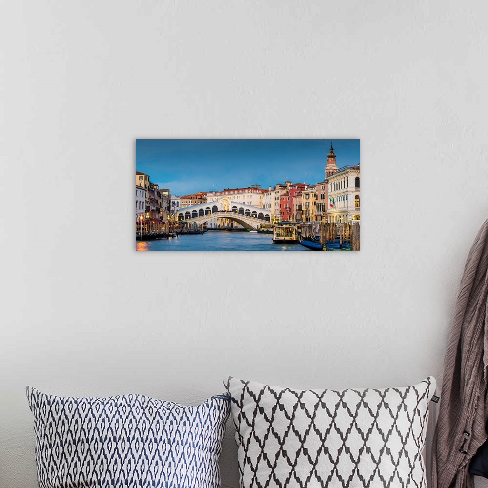 A bohemian room featuring Rialto Bridge At Dusk, Venice, Veneto, Italy.