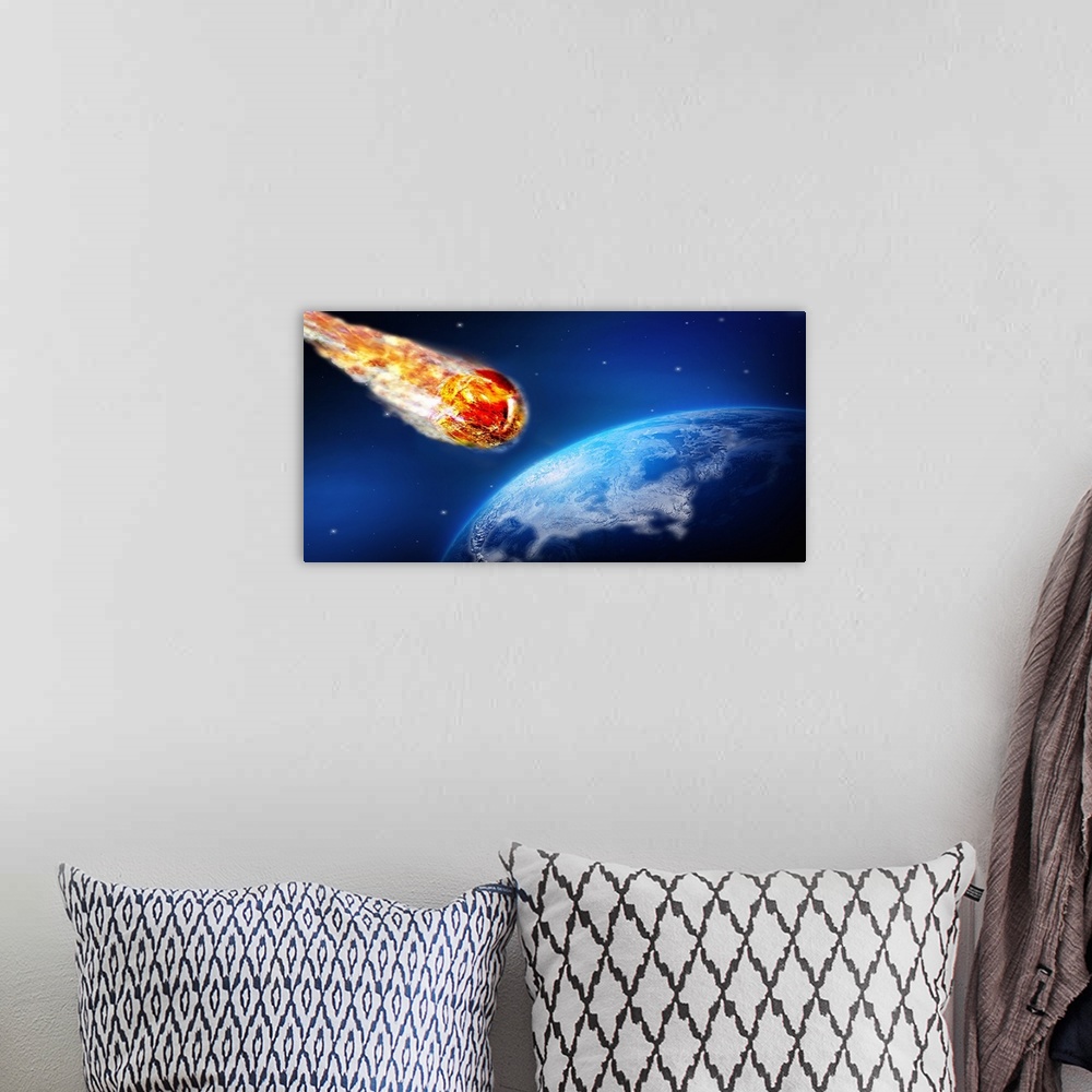 A bohemian room featuring Fiery comet heading towards the Earth