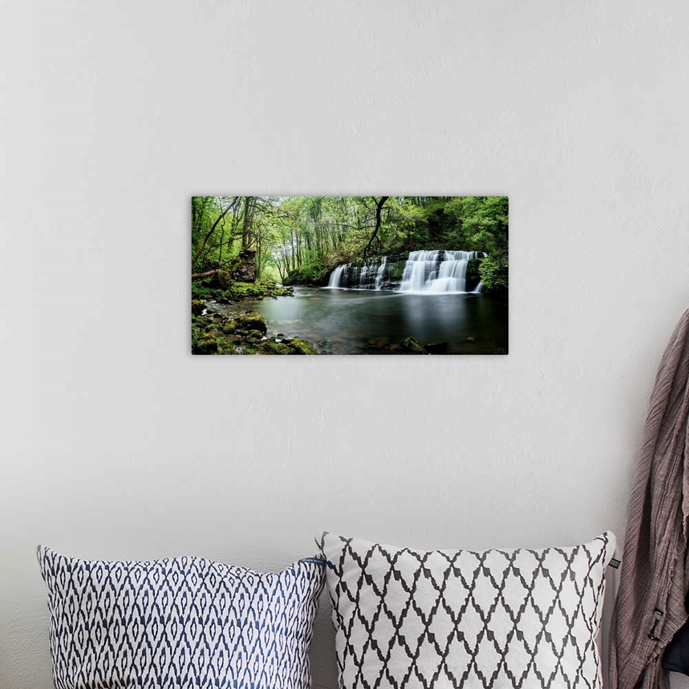 A bohemian room featuring Waterfall in a forest, Sgwd y Pannwr Waterfall, Waterfall Country, Brecon Beacons National Park, ...