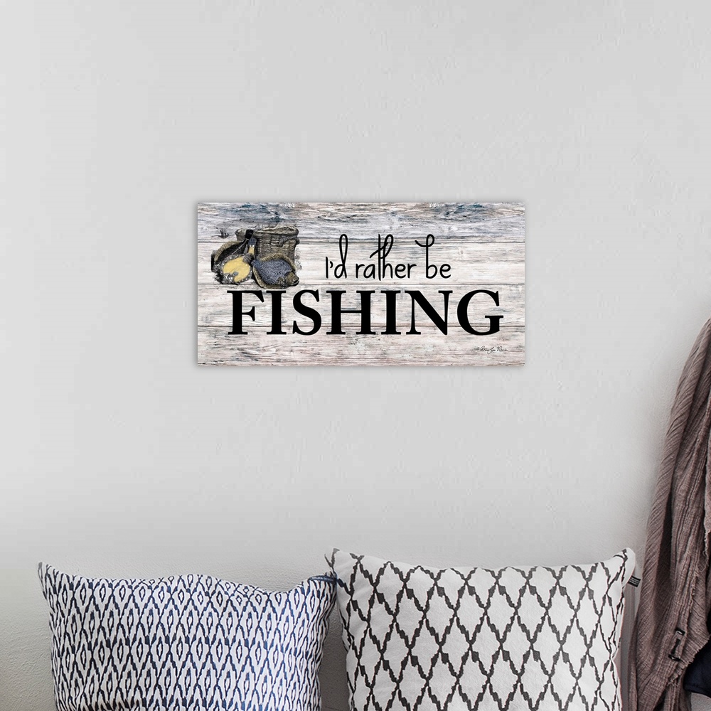 A bohemian room featuring Decorative fishing artwork.