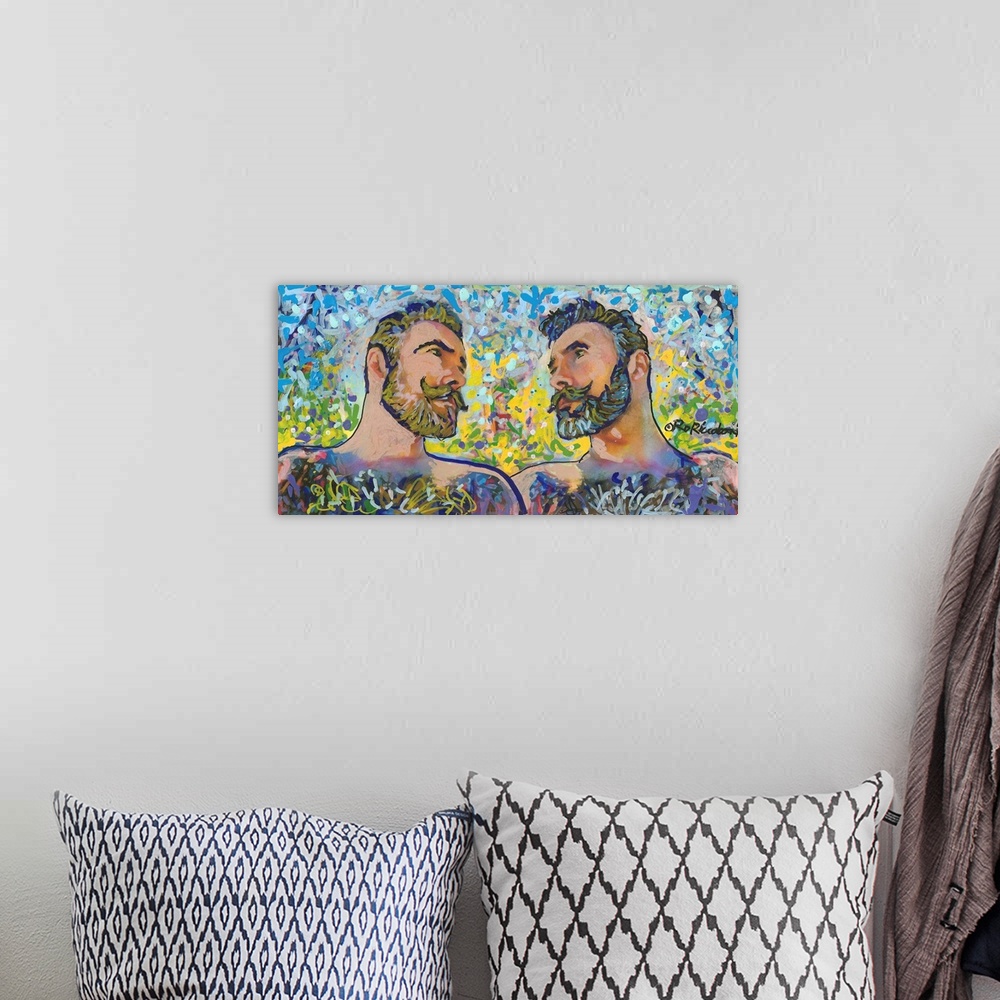 A bohemian room featuring Bear Squared by RD Riccoboni. Picture of two handsome burly men in the artist bright signature co...