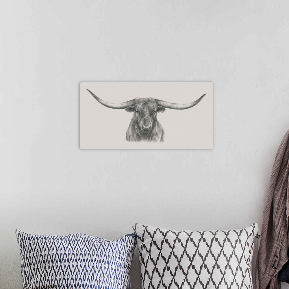 A bohemian room featuring Longhorn Bull