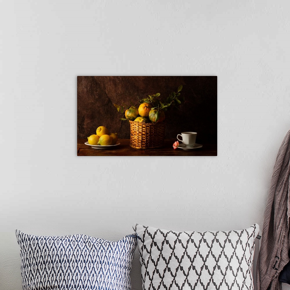 A bohemian room featuring Still Life With Lemons, Oranges and A Rose