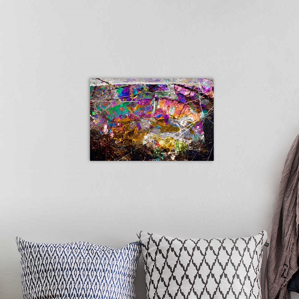 A bohemian room featuring This is a close up of rainbow colors in nature in this horizontal, photographic wall art.