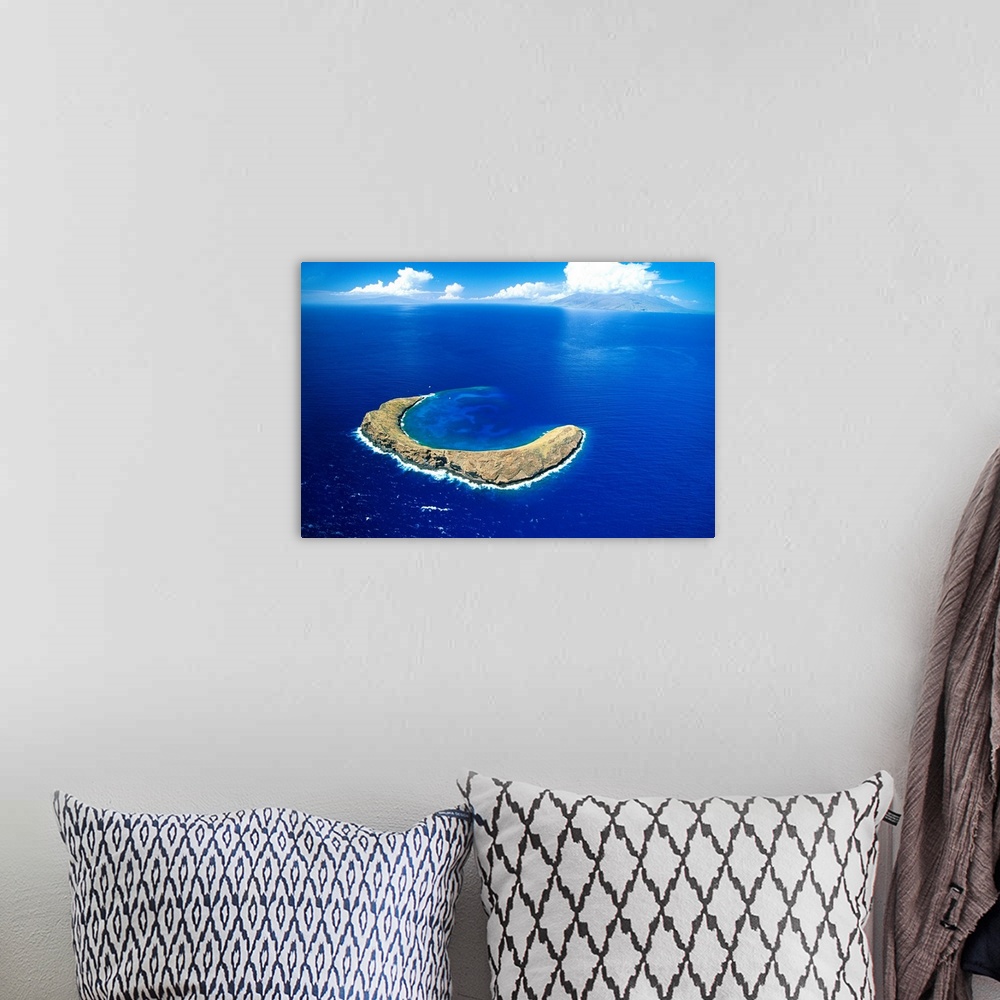 A bohemian room featuring Hawaii, Maui, Aerial Overview Of Molokini Crater