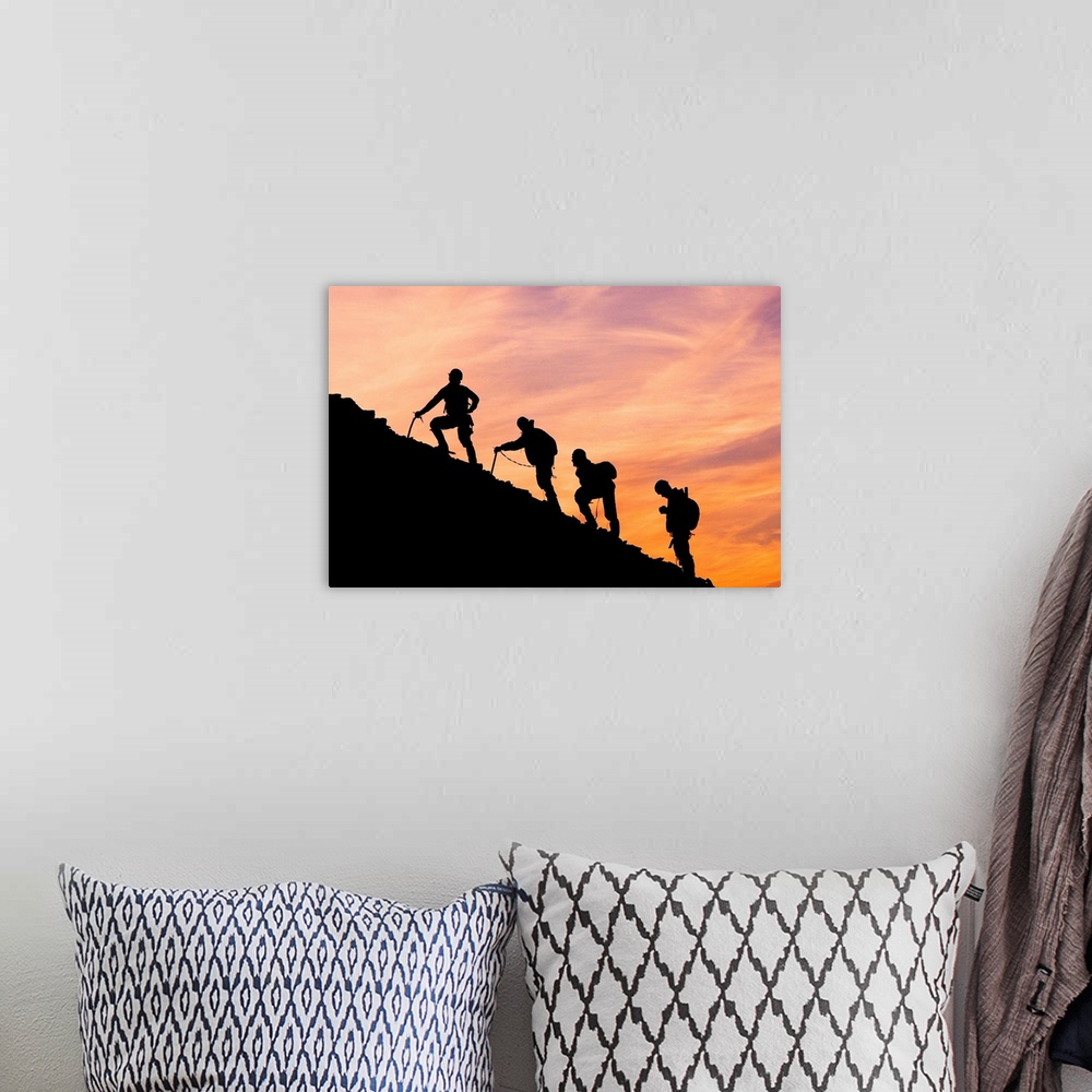 A bohemian room featuring Silhouette Of Four Mountian Climbers As They Ascend Mount Ascension Before Sunrise Lost Lake Sewa...