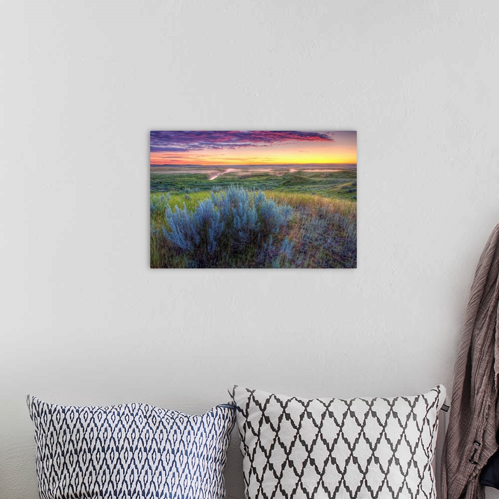 A bohemian room featuring Sunrise over the Frenchman River Valley in Grasslands National Park; Saskatchewan, Canada