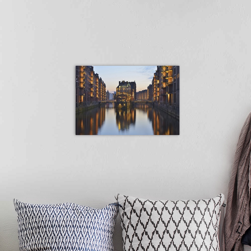 A bohemian room featuring View of Speicherstadt with River Elbe at Dusk, Hamburg, Germany