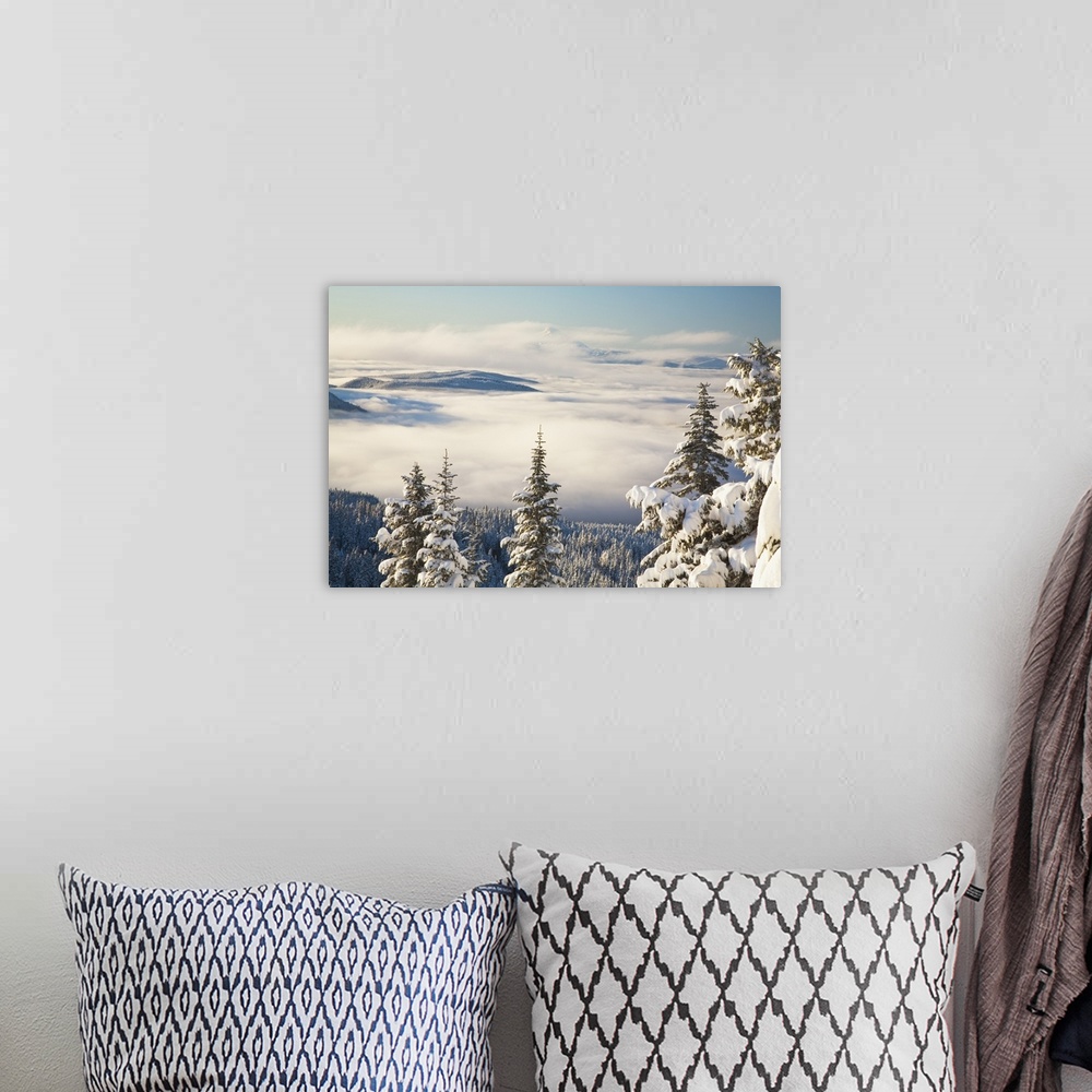 A bohemian room featuring Winter Landscape With Clouds And Snow-Covered Trees; Oregon
