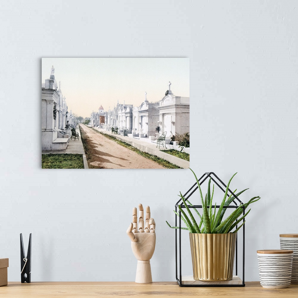 A bohemian room featuring Metairie Cemetary New Orleans Louisiana Vintage Photograph