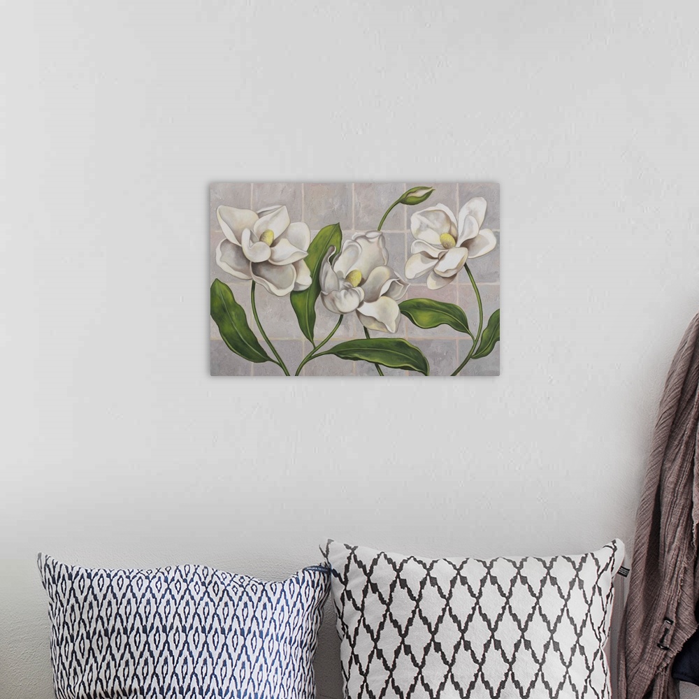 A bohemian room featuring white magnolias