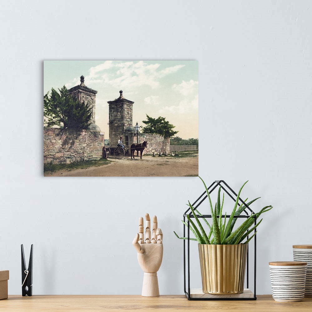 A bohemian room featuring Vintage photograph of Old City Gate, St. Augustine, Florida