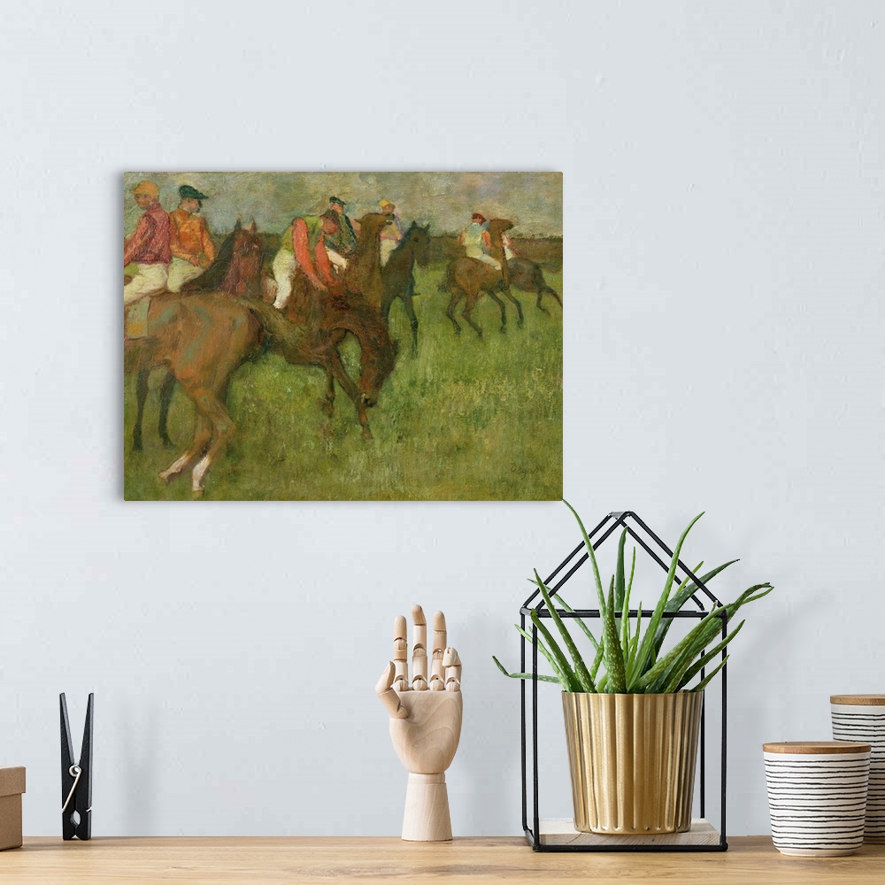 A bohemian room featuring Edgar Degas painting of horses and horse racers in a field.