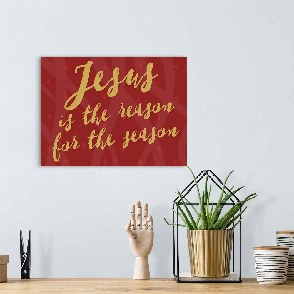 A bohemian room featuring Textual holiday art with golden text on a warm background with star and looping graphics.