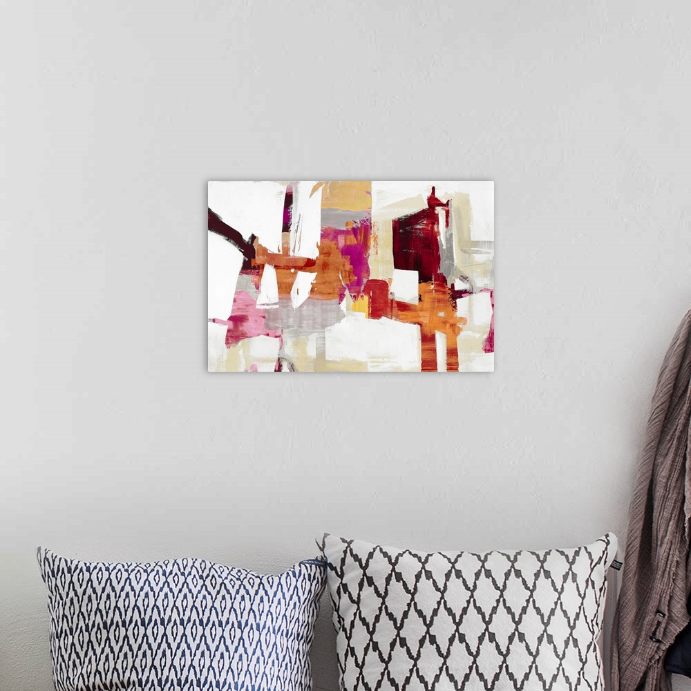 A bohemian room featuring Abstract Collage Red II