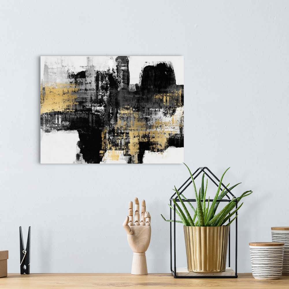 A bohemian room featuring Big Black Gold Abstract