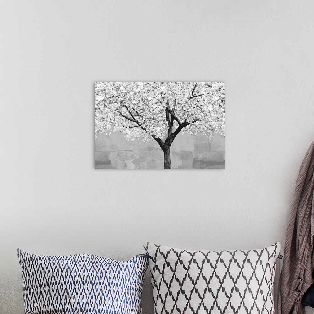 A bohemian room featuring Cherry Blossoms Tree BW