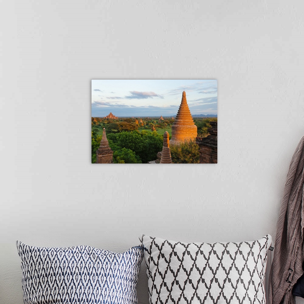 A bohemian room featuring Ancient temples and pagodas at sunset, Bagan, Mandalay Region, Myanmar