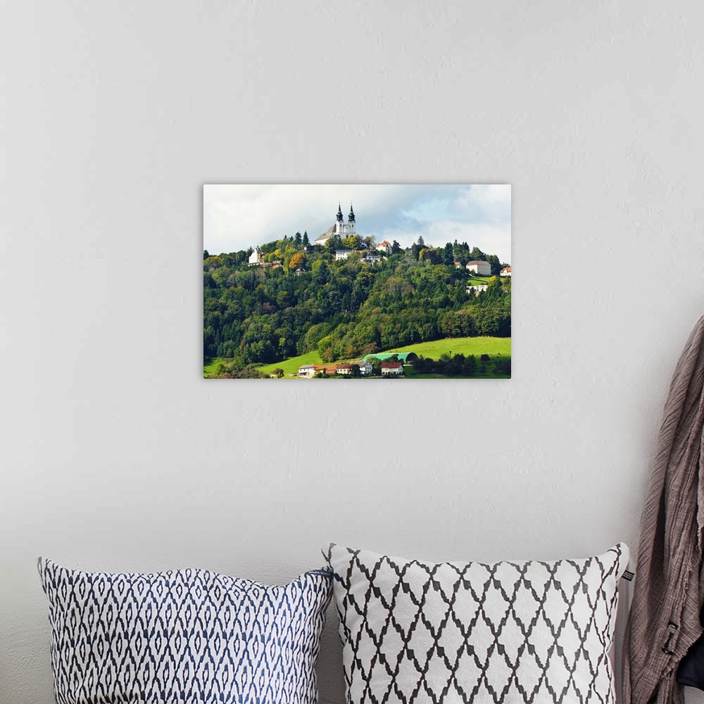 A bohemian room featuring Europe, Austria, Linz.  The P..stlingberg Church overlooks the Austrian city of Linz. Visible fro...
