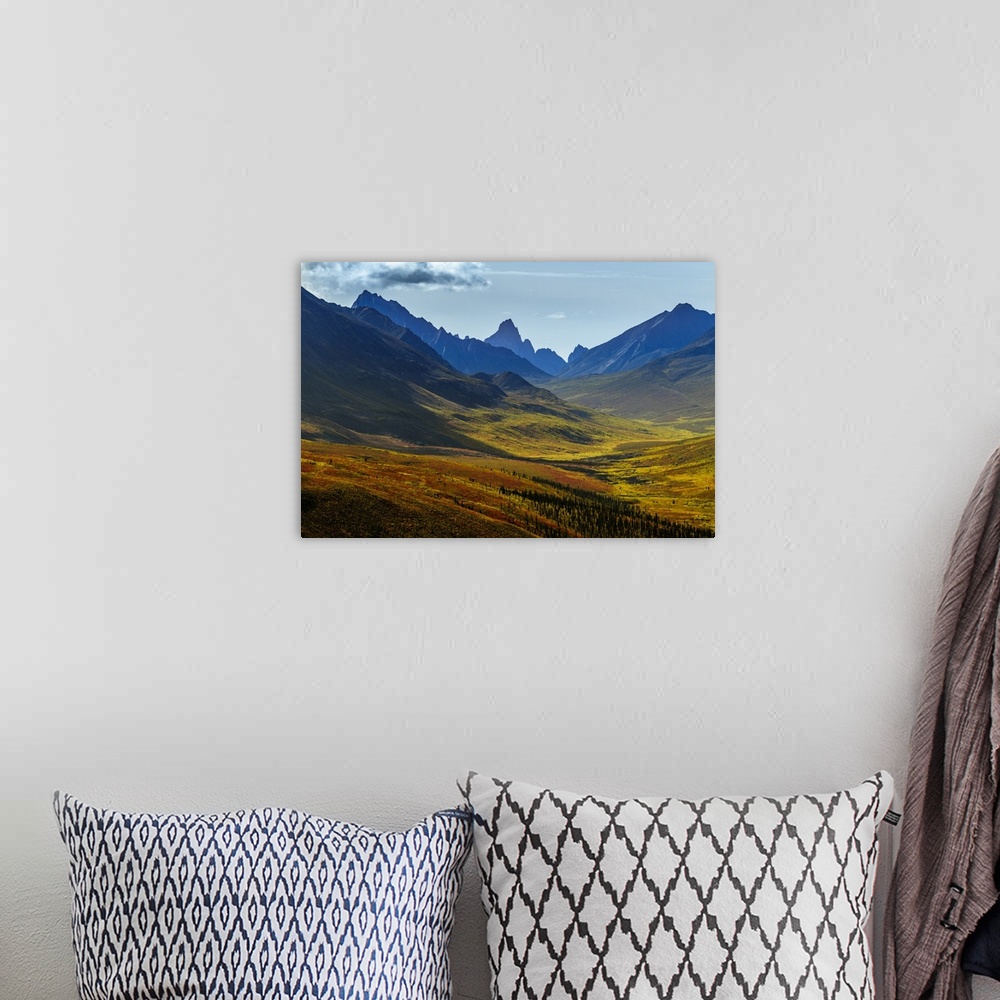 A bohemian room featuring Canada, Yukon, Tombstone Territorial Park, Fall color and mountain valley views.