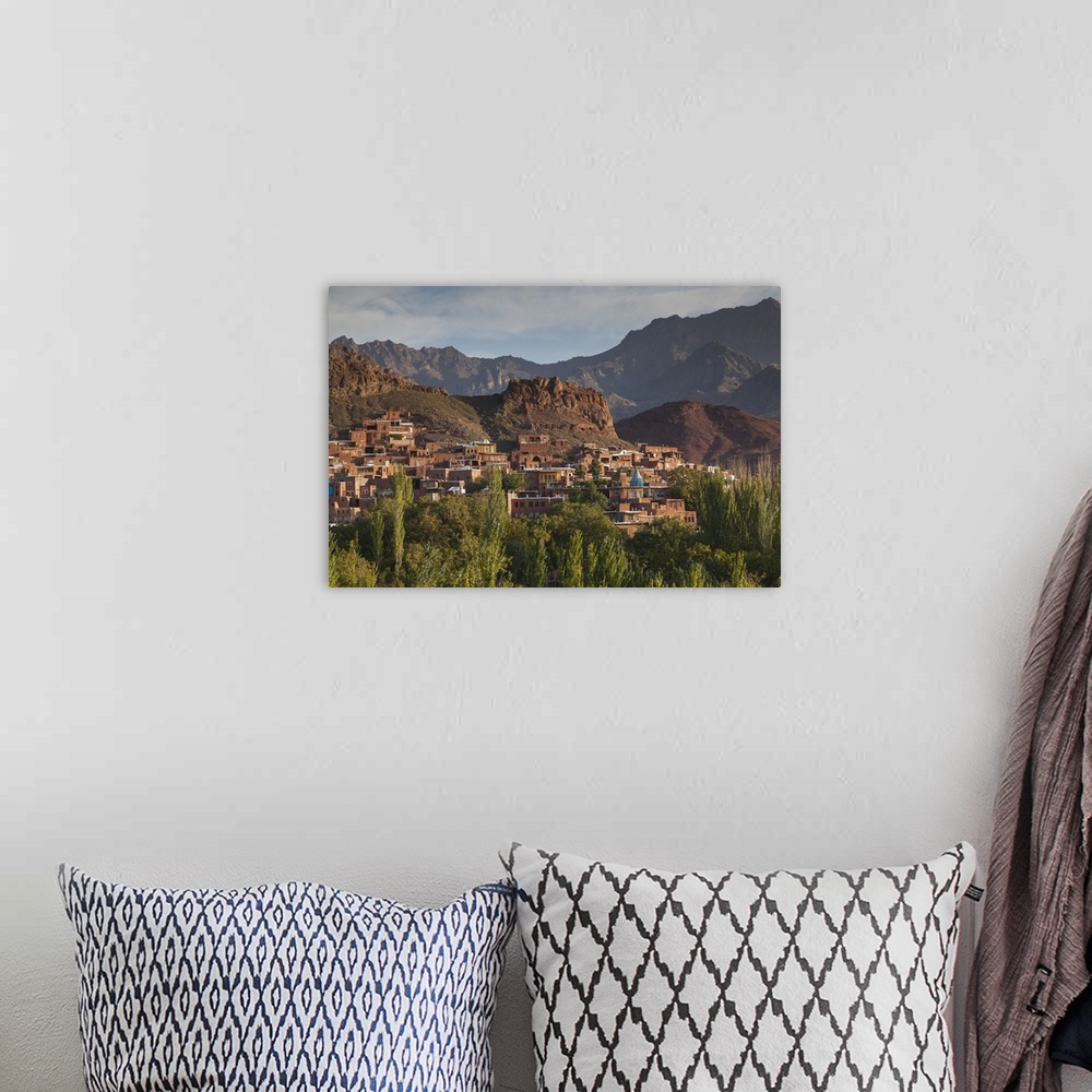 A bohemian room featuring Iran, Central Iran, Abyaneh, elevated village view, dawn