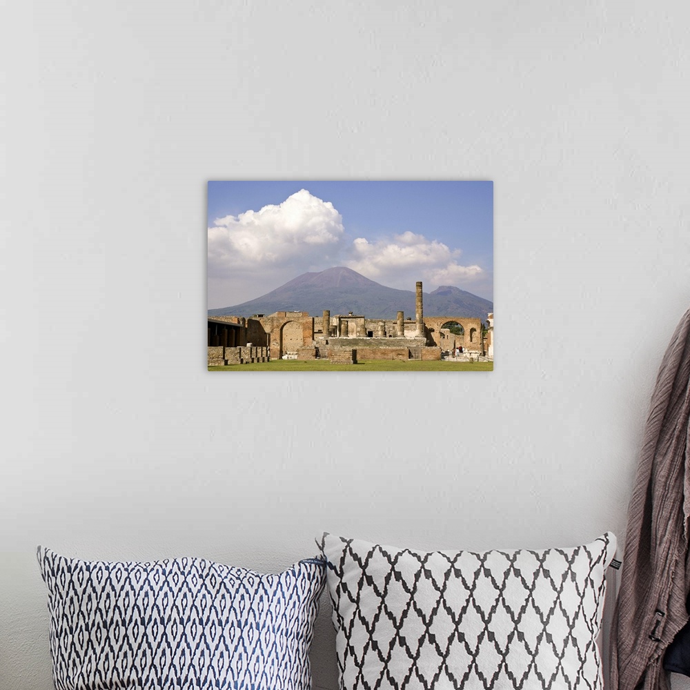 A bohemian room featuring Europe, Europe,Italy, Campania, Pompeii. Temple of Jupiter with Mount Vesuvius in the background.
