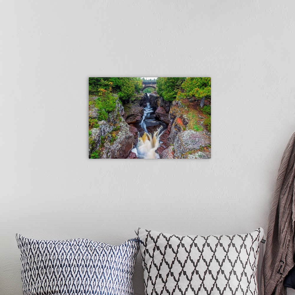 A bohemian room featuring Minnesota, Temperance River State Park, Temperance River, gorge and waterfall