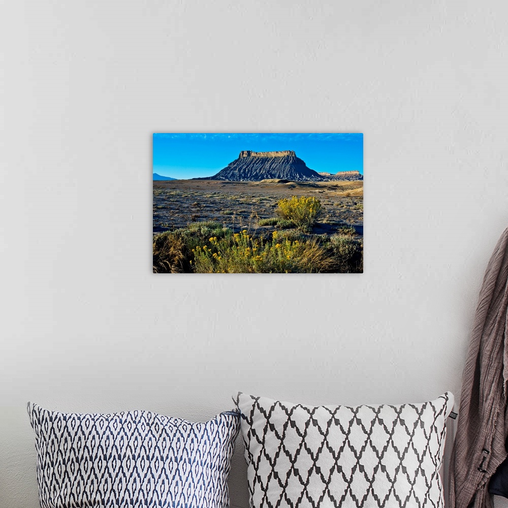 A bohemian room featuring North America, USA, Utah, Caineville, Factory Butte from Coal Mine Road